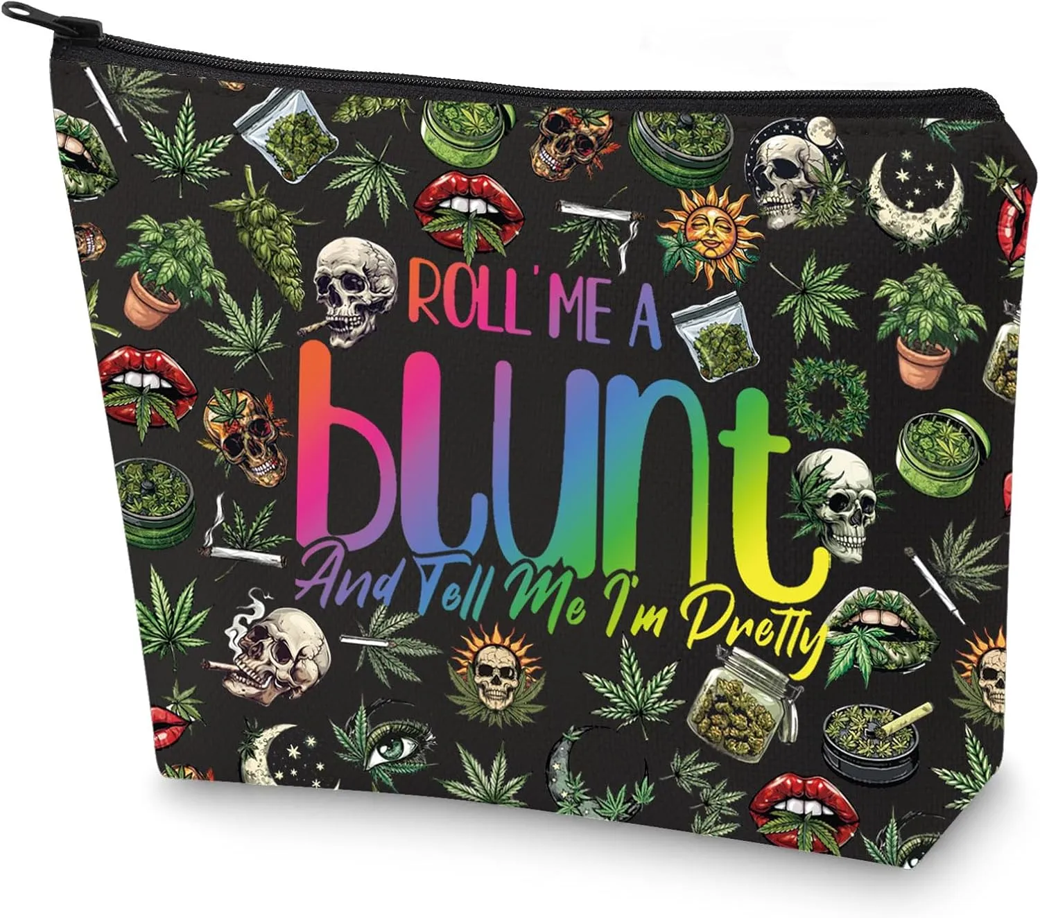 G2TUP Leaf Accessories Bag for Women Funny Cosmetic Bag Roll Me a Blunt and Tell Me I'm Pretty Zipper Pouch (Roll Blunt New)