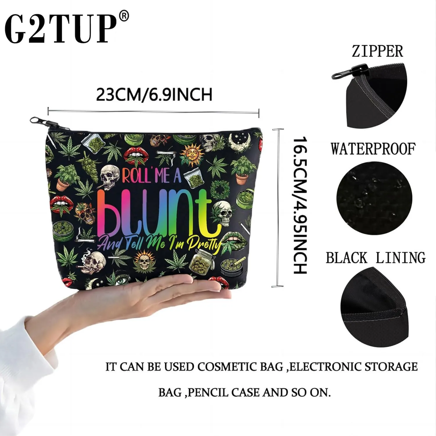 G2TUP Leaf Accessories Bag for Women Funny Cosmetic Bag Roll Me a Blunt and Tell Me I'm Pretty Zipper Pouch (Roll Blunt New)