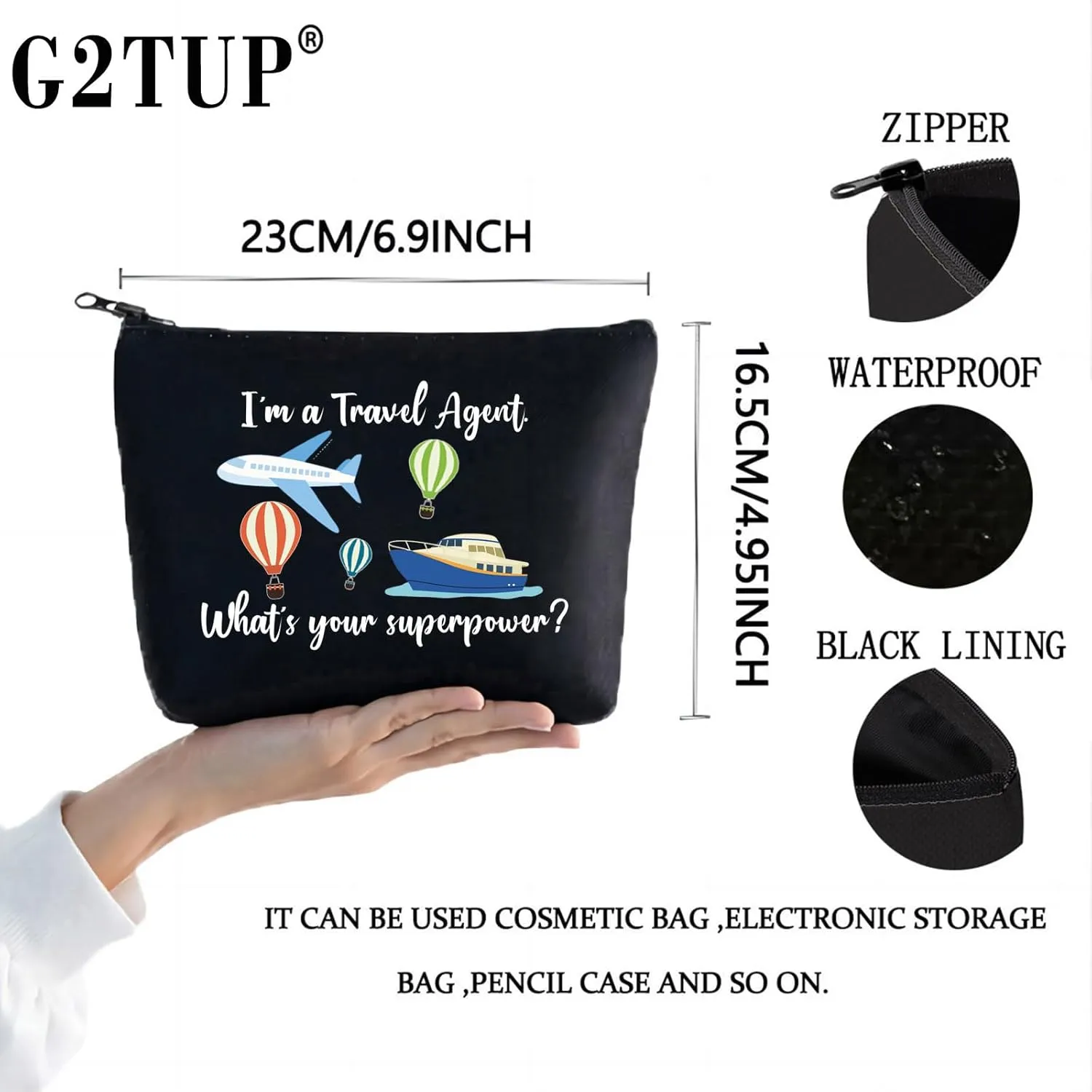 G2TUP Travel Agent Gift Thank You Travel Agent Toiletry Bag I' m a Travel Agent What's Your Superpower Zip Christmas Gifts