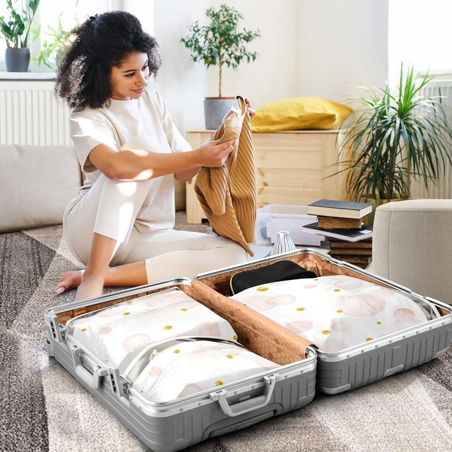 Garment Bag Closet Storage, Luggage Space Saver, Aquarelle Circles Pastel, Waterproof, 3 Set Travel Packing Cubes For Suitcases,Organizadores De Maletas Para