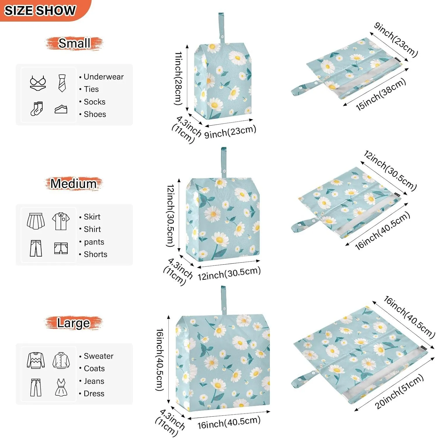 Garment Bag Closet Storage, Luggage Space Saver, Flower Daisy, Waterproof, 3 Set Travel Packing Cubes For Suitcases,Organizadores De Maletas Para