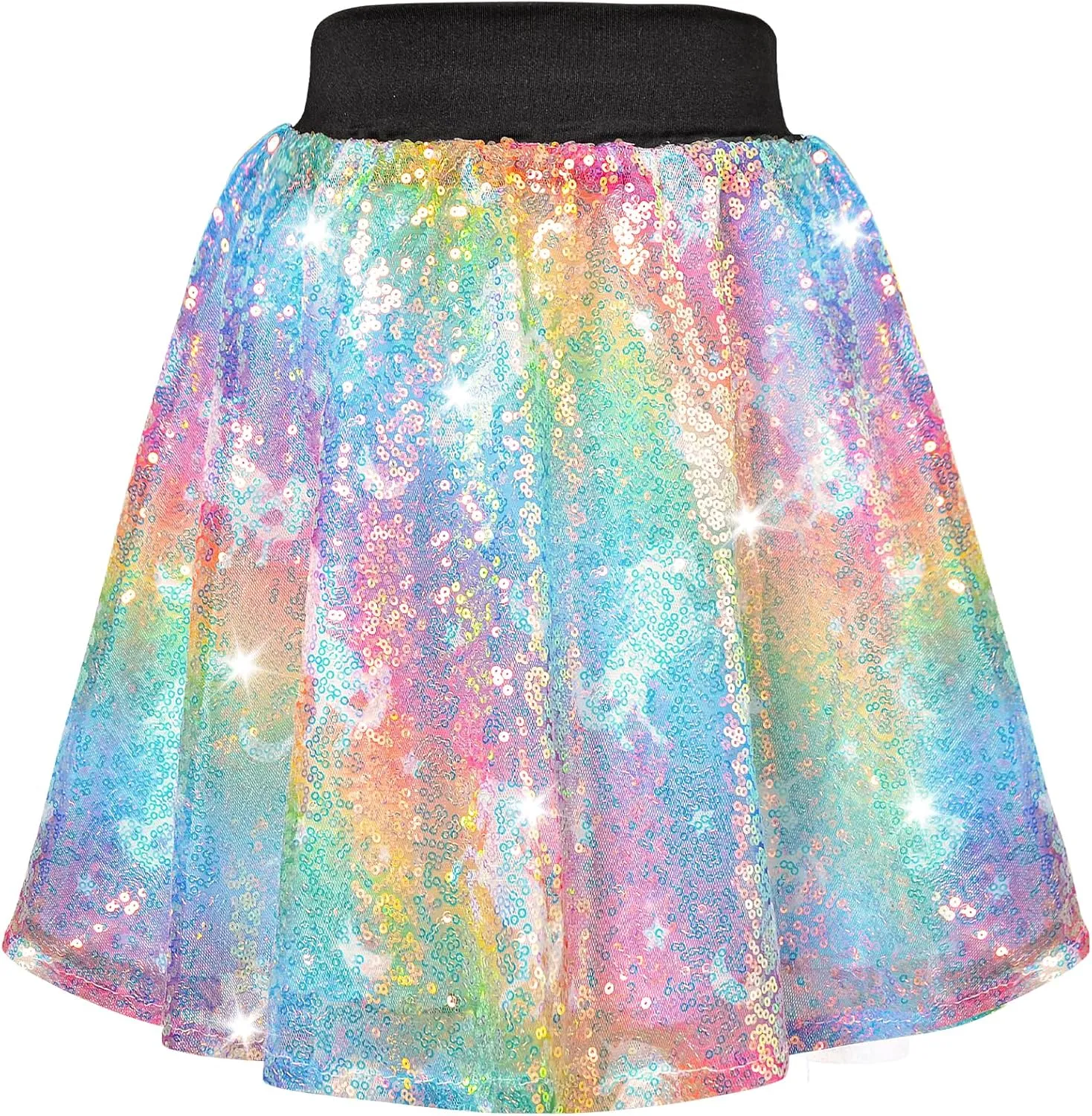 Girls Sequin Skirt, Kids Sparkly Skirt Rainbow Glitter Skirt Skorts for 6-10 Years