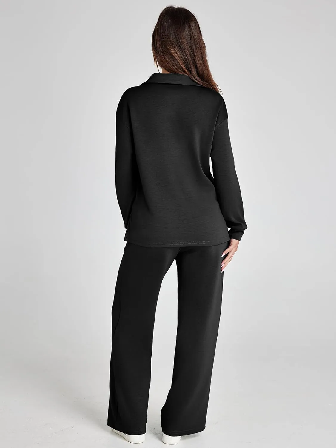 Glamaker Women's 2 Piece Sets Outfits Casual Long Sleeve Sweatsuits Polo Top and Wide Leg Pants Matching Sets