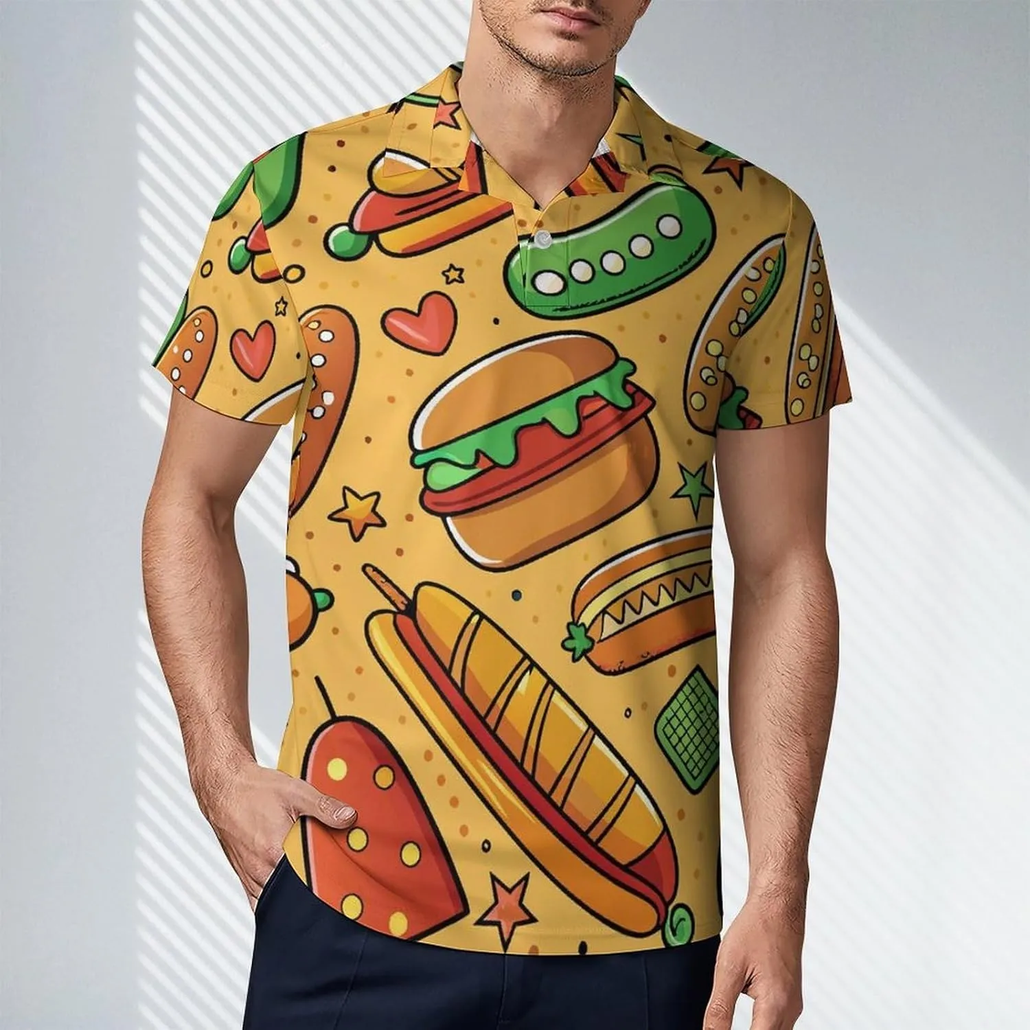 Green PlantPattern Men's Short Sleeve Classic Fit Performance Moisture Wicking Polo (Available in Big & Tall)