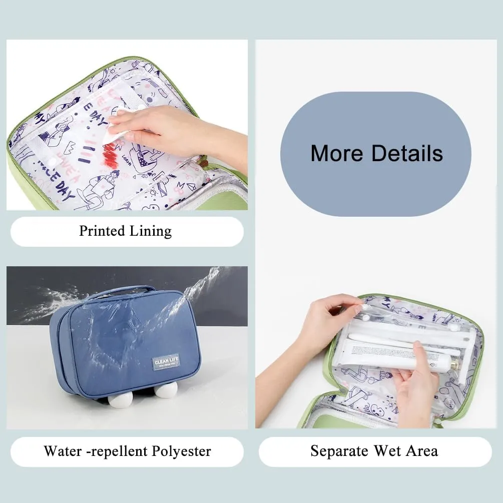 Hanging Toiletry Bag, Foldable Travel Cosmetic Bag, Portable Makeup Bag with Zippered Pockets for Women, Blue