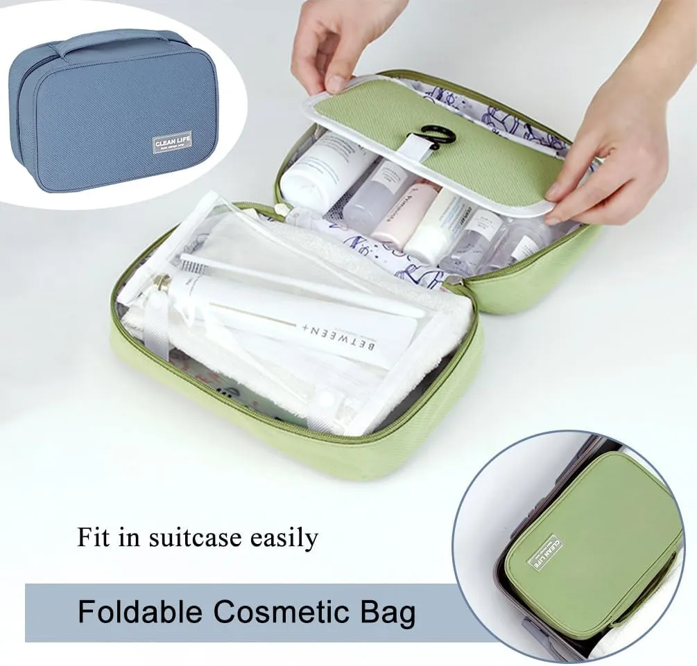 Hanging Toiletry Bag, Foldable Travel Cosmetic Bag, Portable Makeup Bag with Zippered Pockets for Women, Blue