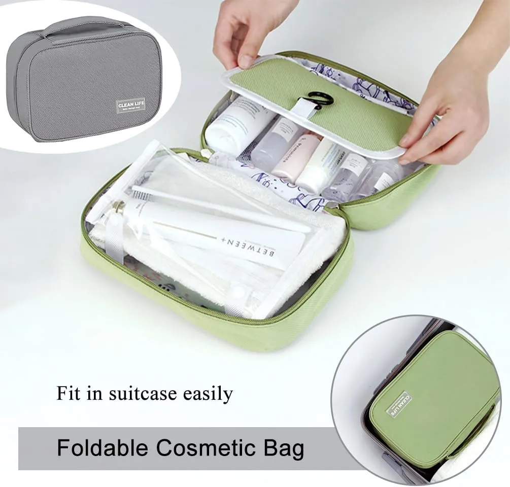 Hanging Toiletry Bag, Foldable Travel Cosmetic Bag, Portable Makeup Bag with Zippered Pockets for Women, Grey