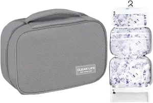 Hanging Toiletry Bag, Foldable Travel Cosmetic Bag, Portable Makeup Bag with Zippered Pockets for Women, Grey