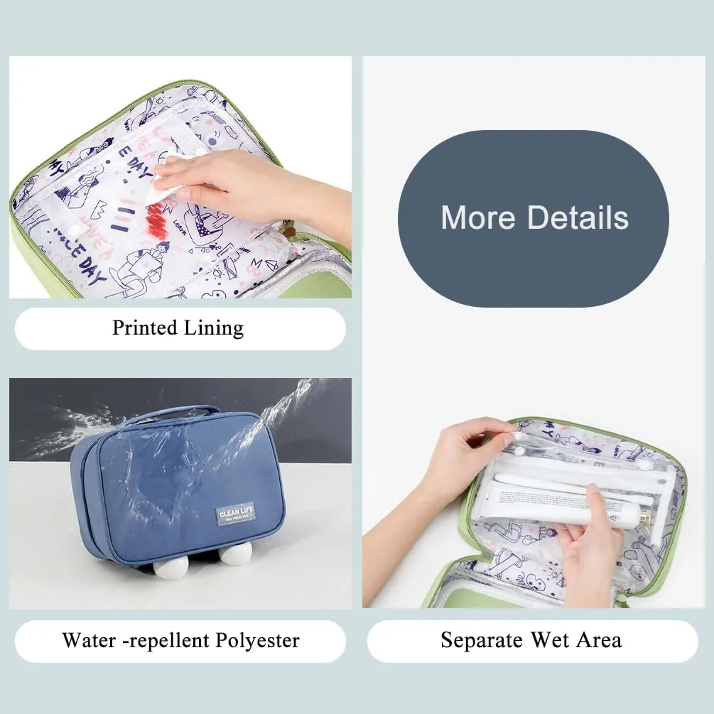 Hanging Toiletry Bag, Foldable Travel Cosmetic Bag, Portable Makeup Bag with Zippered Pockets for Women, Navy Blue