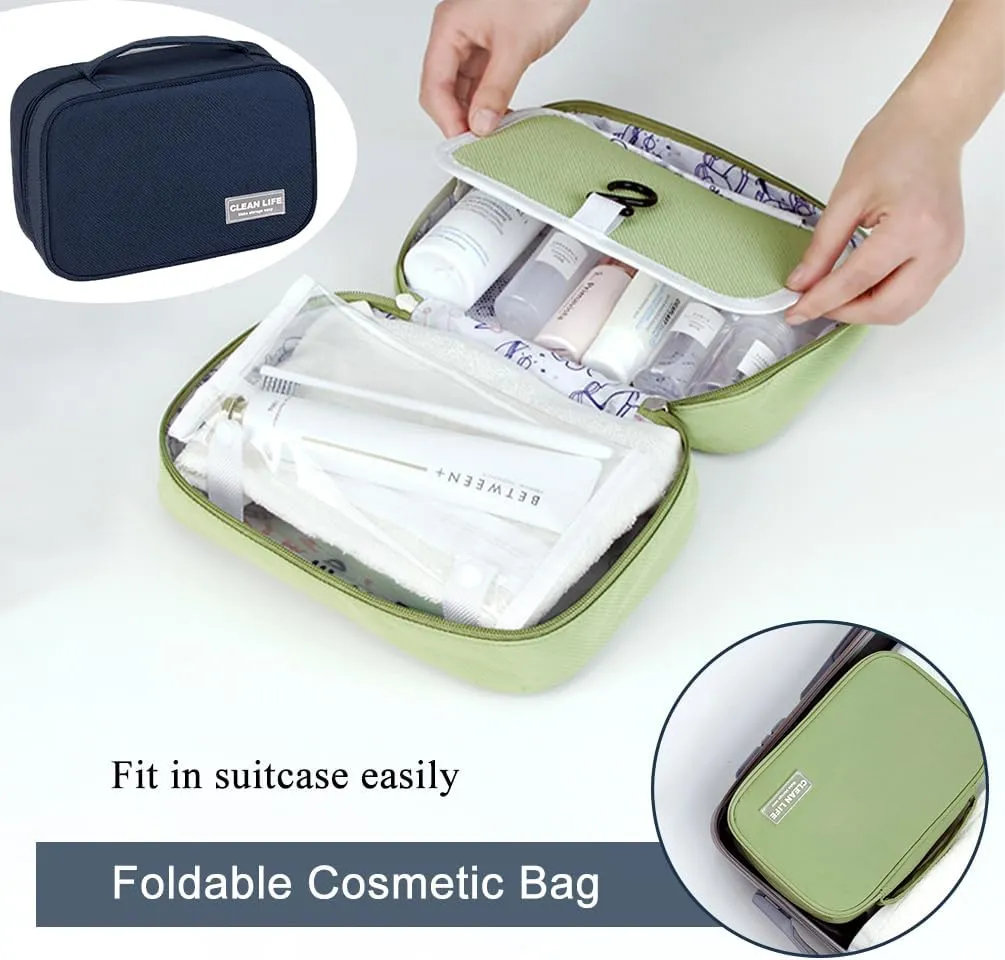 Hanging Toiletry Bag, Foldable Travel Cosmetic Bag, Portable Makeup Bag with Zippered Pockets for Women, Navy Blue