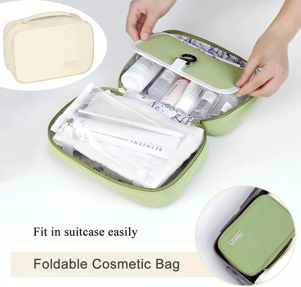 Hanging Toiletry Bag, Foldable Travel Cosmetic Bag, Portable Makeup Bag with Zippered Pockets for Women, Off White