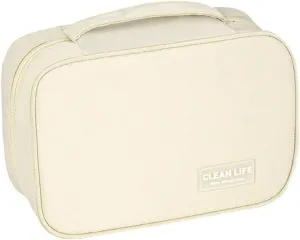 Hanging Toiletry Bag, Foldable Travel Cosmetic Bag, Portable Makeup Bag with Zippered Pockets for Women, Off White