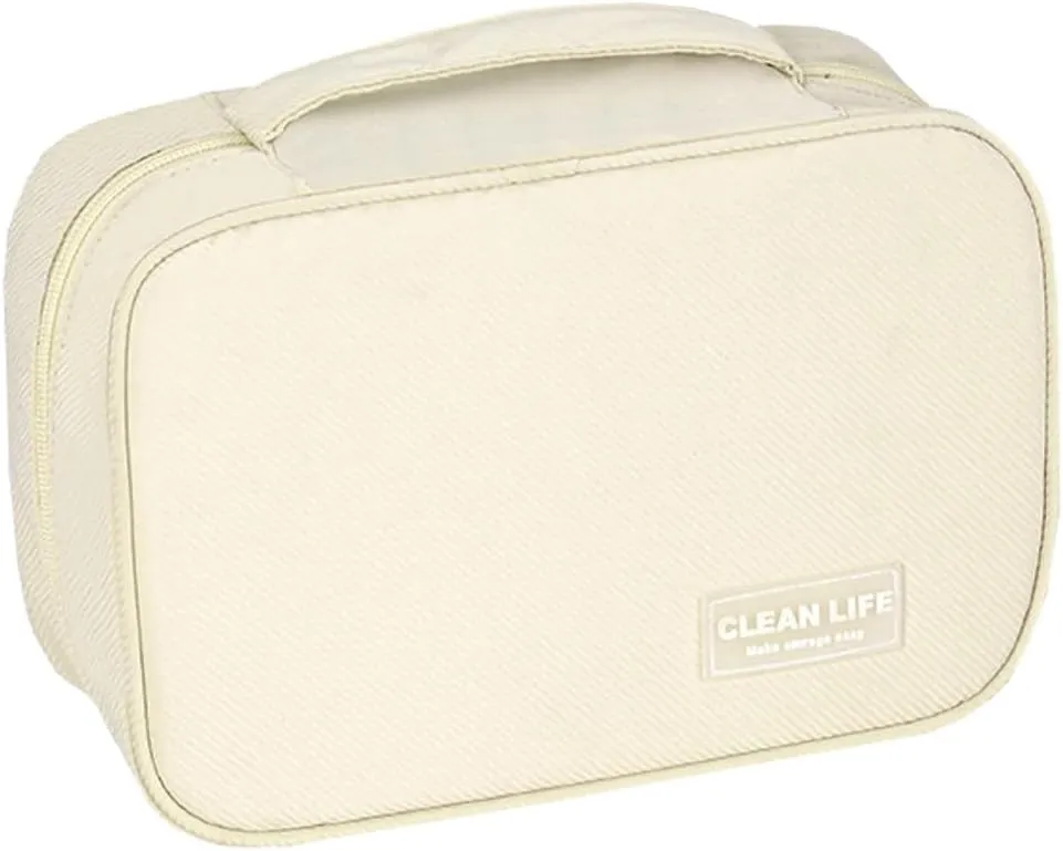 Hanging Toiletry Bag, Foldable Travel Cosmetic Bag, Portable Makeup Bag with Zippered Pockets for Women, Off White