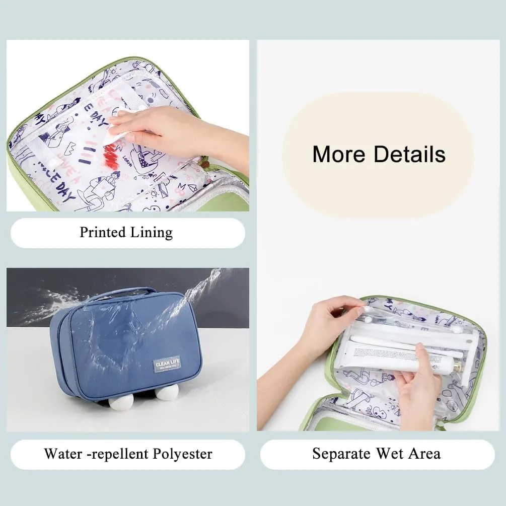 Hanging Toiletry Bag, Foldable Travel Cosmetic Bag, Portable Makeup Bag with Zippered Pockets for Women, Off White