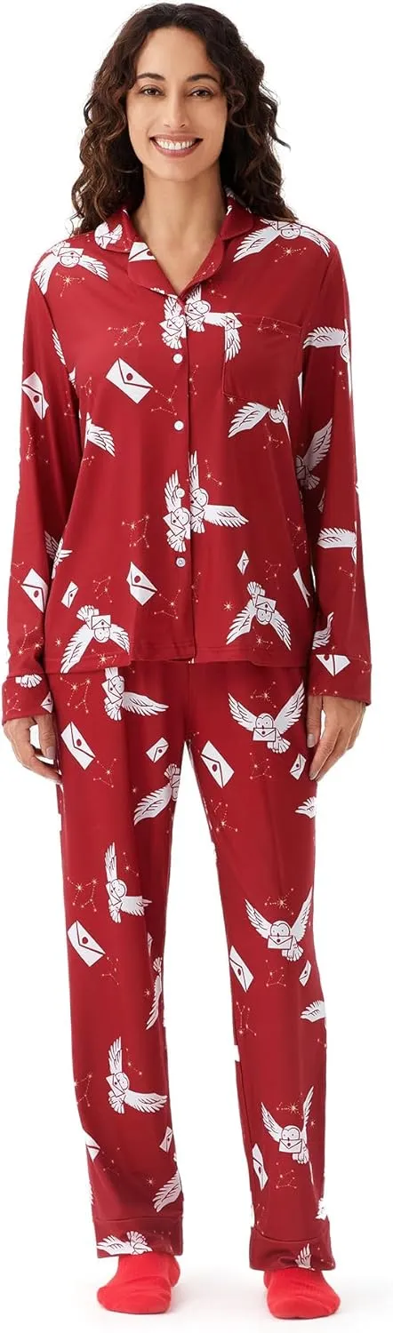 Harry Potter Family Matching Pajamas Hedwig Owl Allover Print Top and Pant Sets for Couples His and Hers Kids Boys and Girls