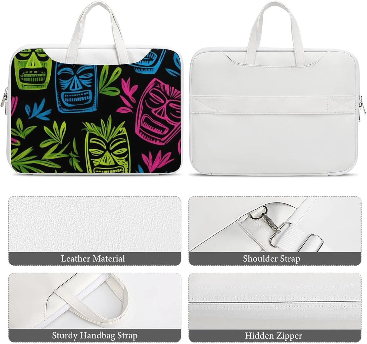 Hawaii Tiki Masks Leather Bag Laptop Case Slim Water Resistant Computer Bags with Handle Briefcase for Work