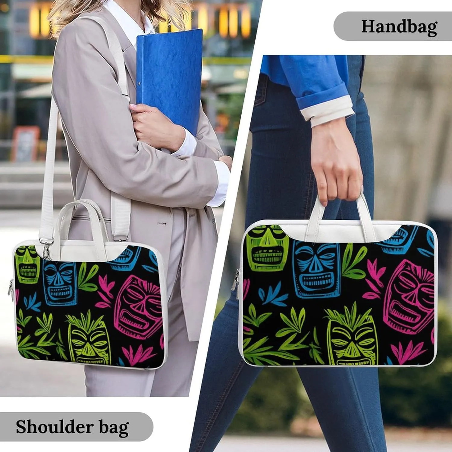 Hawaii Tiki Masks Leather Bag Laptop Case Slim Water Resistant Computer Bags with Handle Briefcase for Work