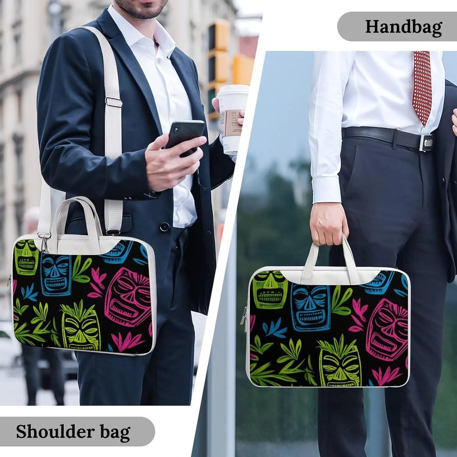 Hawaii Tiki Masks Leather Bag Laptop Case Slim Water Resistant Computer Bags with Handle Briefcase for Work