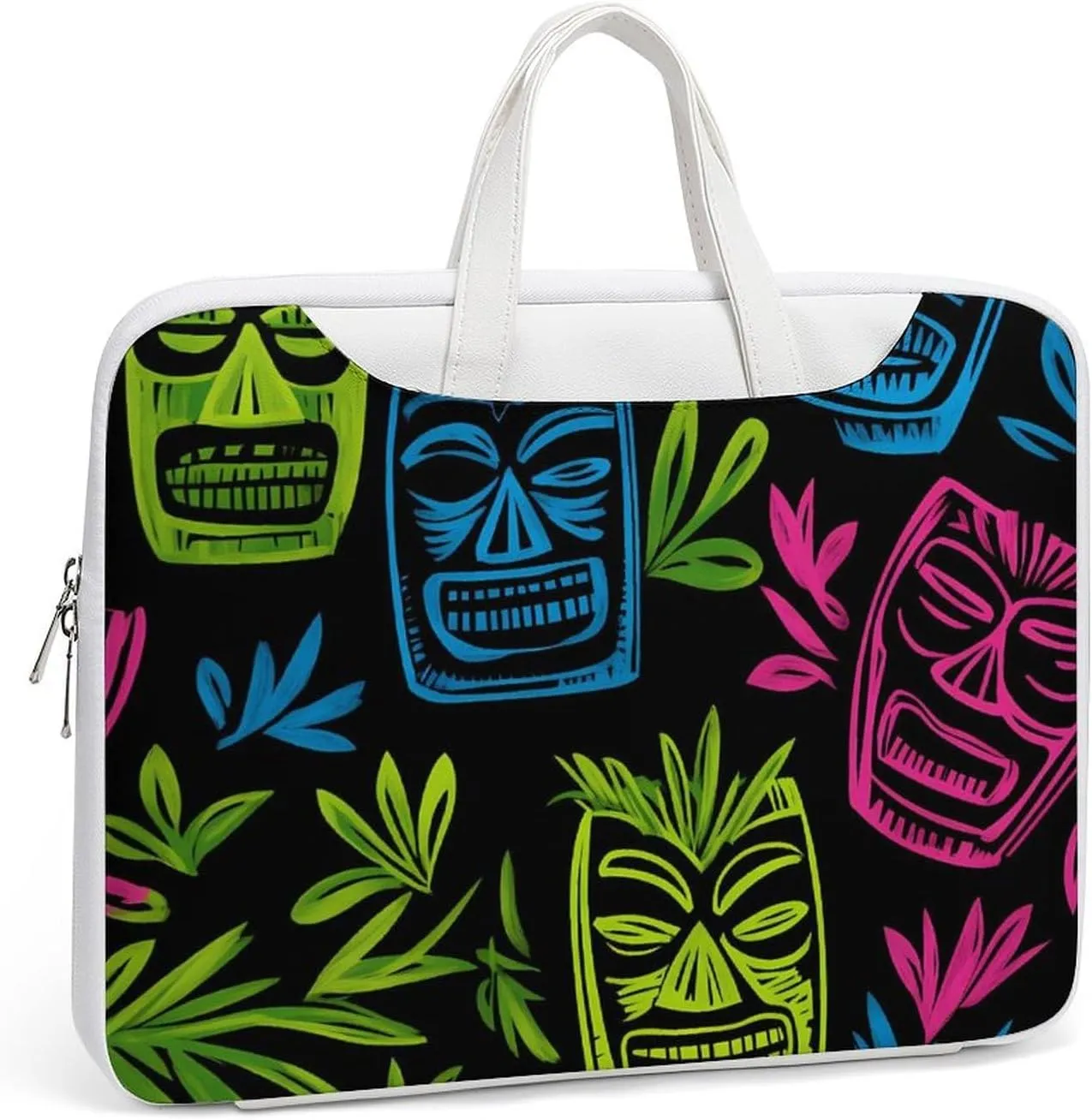 Hawaii Tiki Masks Leather Bag Laptop Case Slim Water Resistant Computer Bags with Handle Briefcase for Work