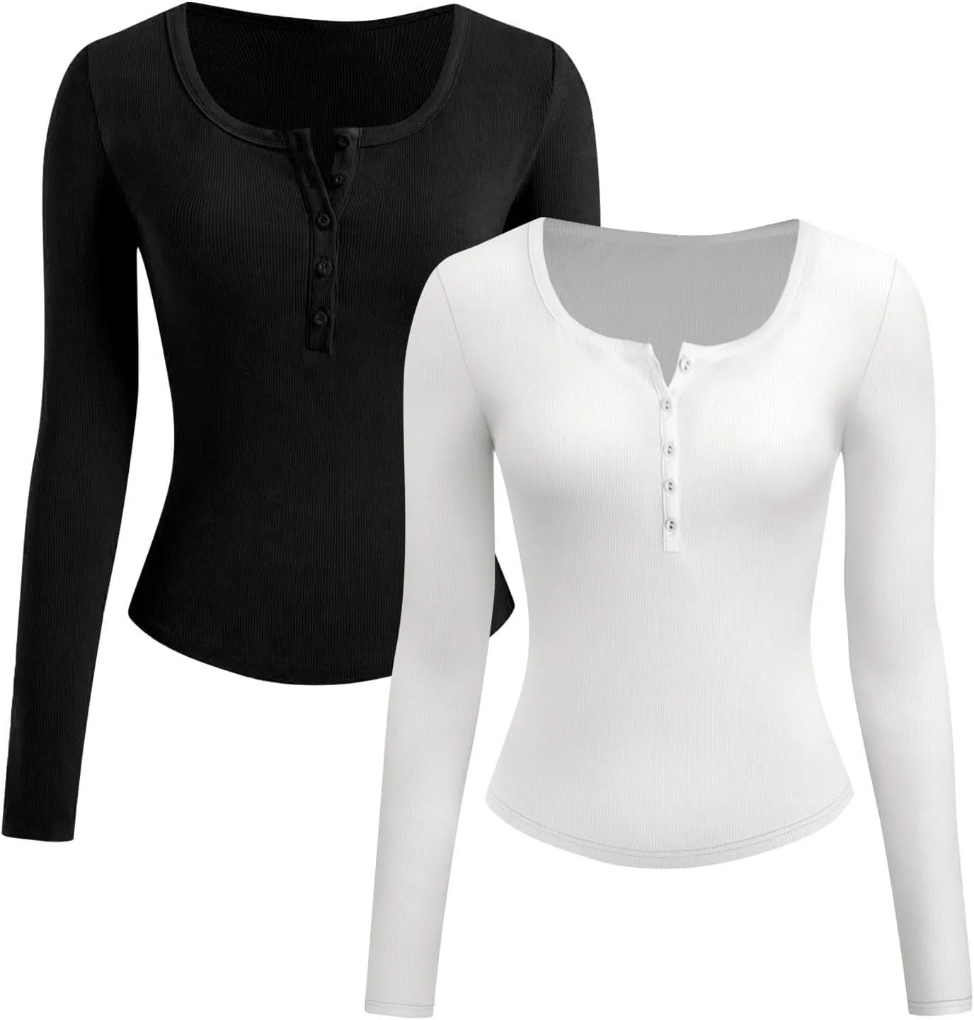 Henley Shirts for Women Long Sleeve Ribbed Knit Slim Fit Crop Tops 2024 Fall Casual Basic Tops Blouse Underscrubs