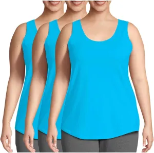 HGps8w 3 Pack Womens Plus Size Basic Tank Tops, Casual Solid Color Crewneck Sleeveless Undershirts Blouses
