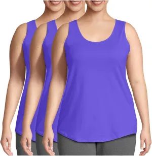 HGps8w 3 Pack Womens Plus Size Basic Tank Tops, Casual Solid Color Crewneck Sleeveless Undershirts Blouses