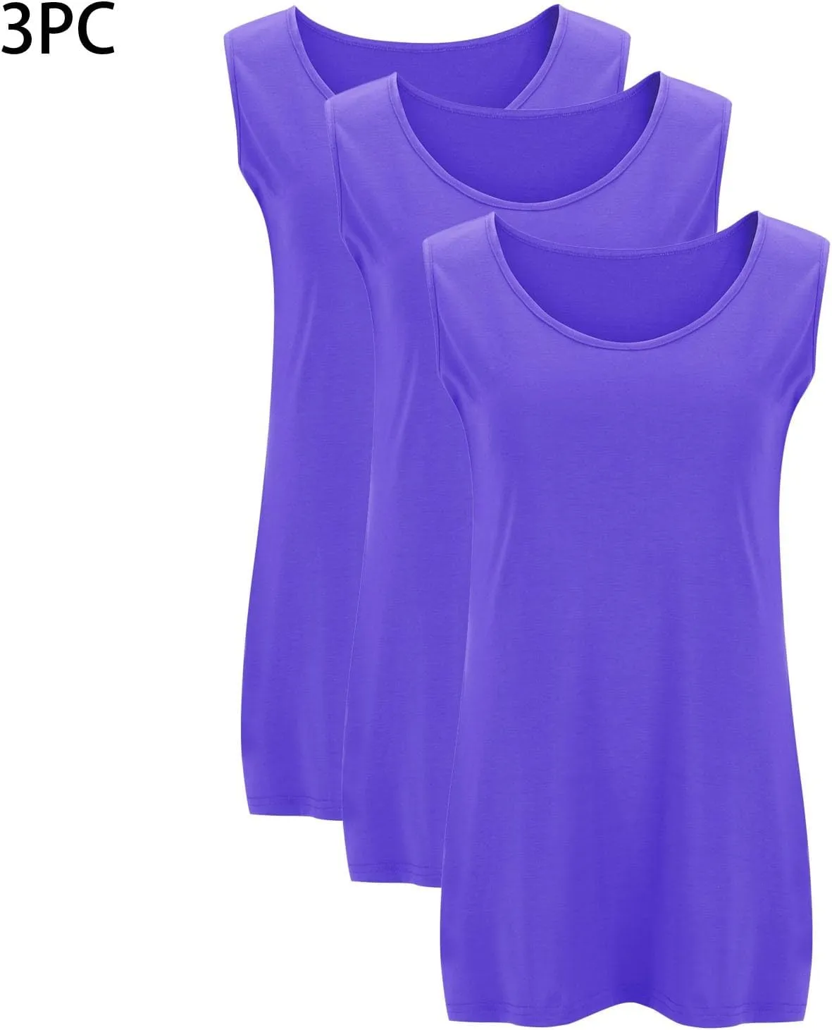 HGps8w 3 Pack Womens Plus Size Basic Tank Tops, Casual Solid Color Crewneck Sleeveless Undershirts Blouses