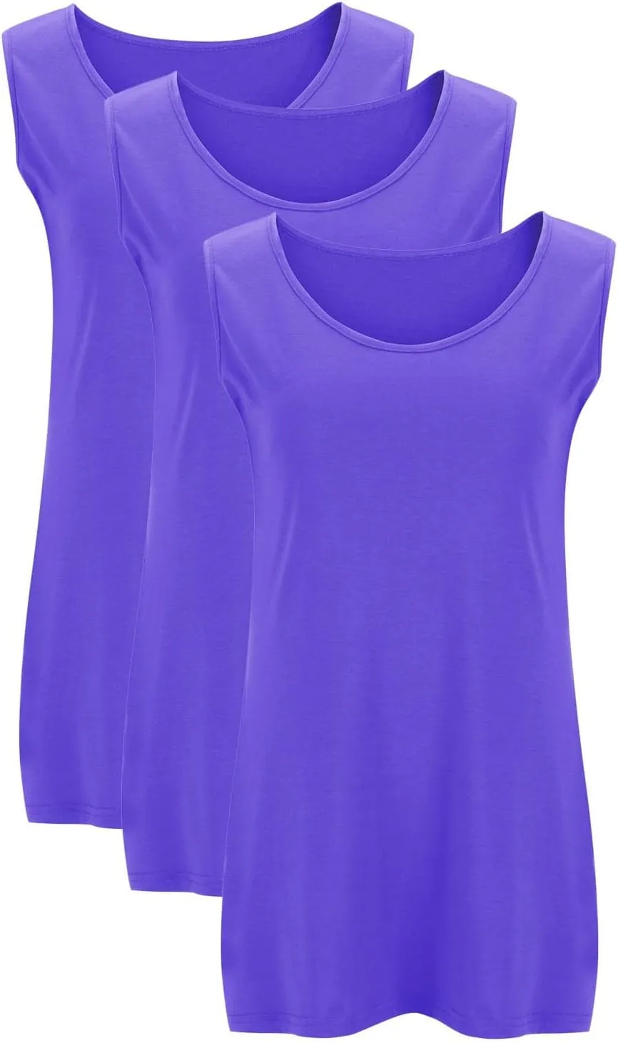 HGps8w 3 Pack Womens Plus Size Basic Tank Tops, Casual Solid Color Crewneck Sleeveless Undershirts Blouses
