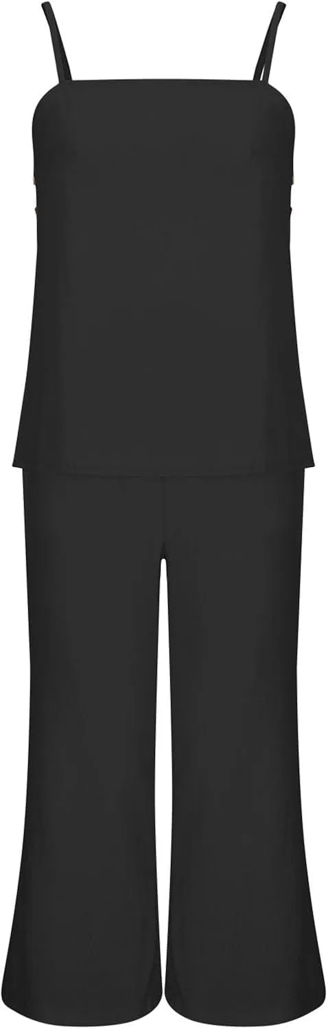 HGps8w Linen 2 Piece Sets for Women Summer 2025 Camisole Tops with Wide Leg Pants Lounge Tracksuit Vacation Travel Outfits