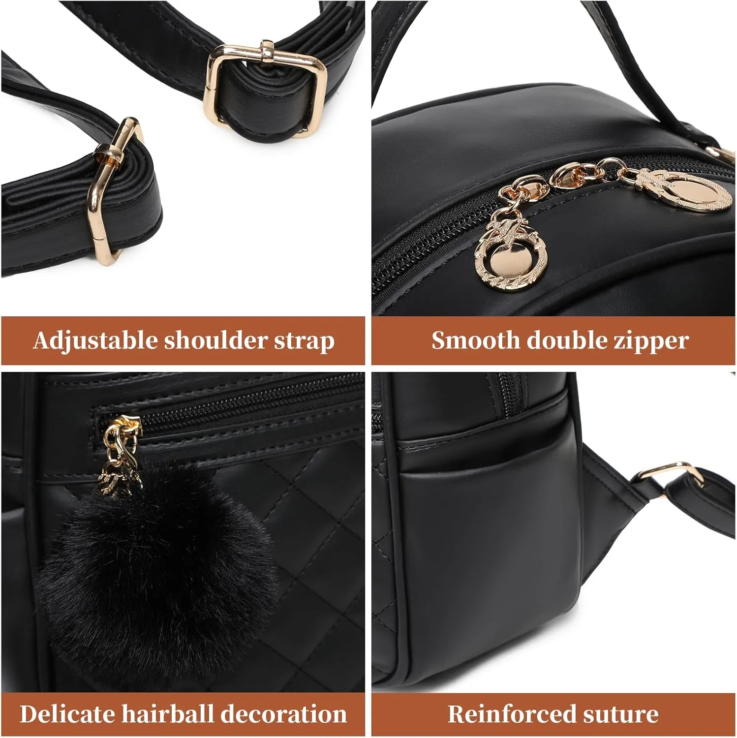 I IHAYNER Girls Fashion Backpack Purse Small Cute Mini Backpack for Girls Teen Vegan Leather Women Pom Backpack Shoulder Bag Brown-1