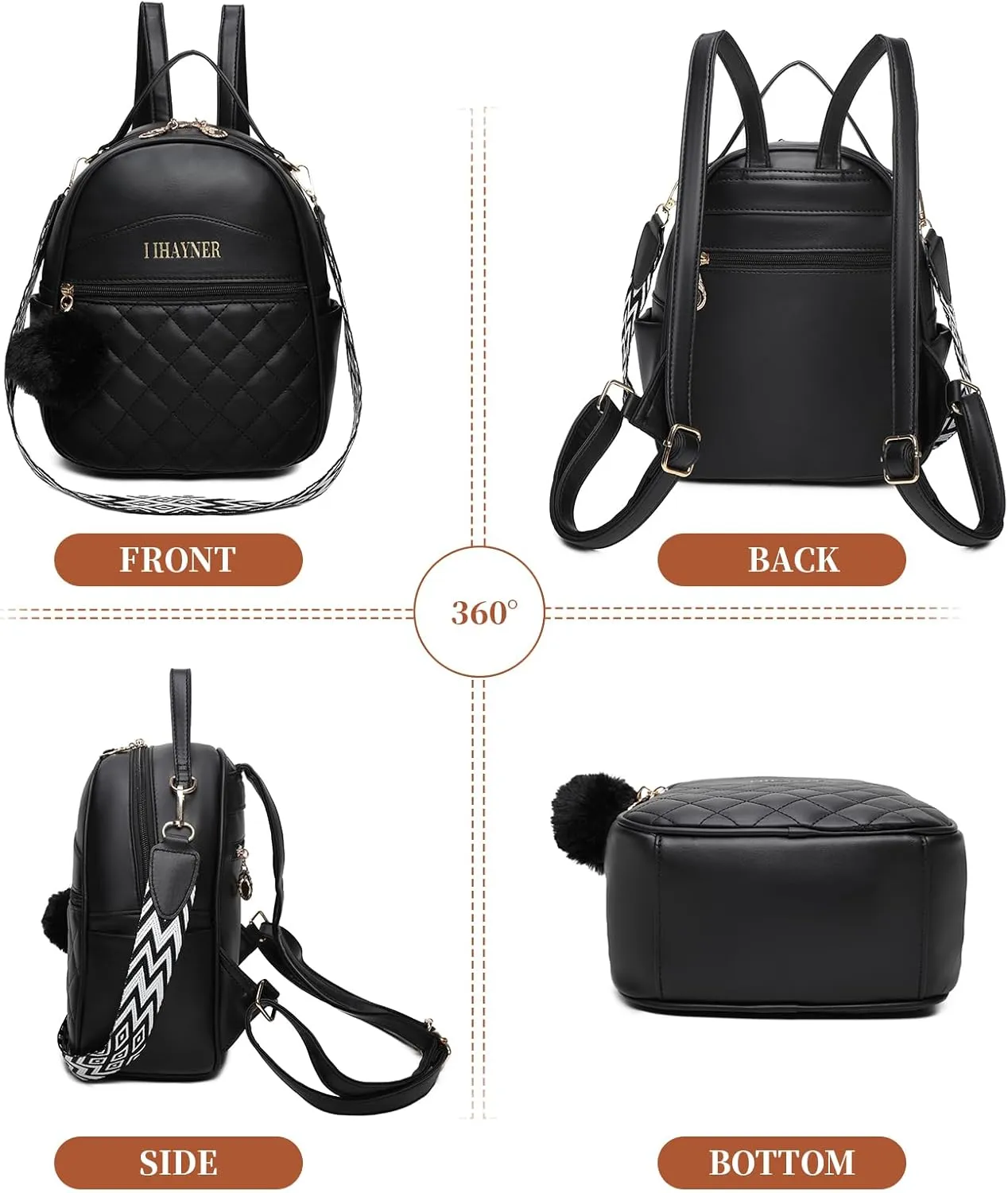 I IHAYNER Girls Fashion Backpack Purse Small Cute Mini Backpack for Girls Teen Vegan Leather Women Pom Backpack Shoulder Bag Brown-1