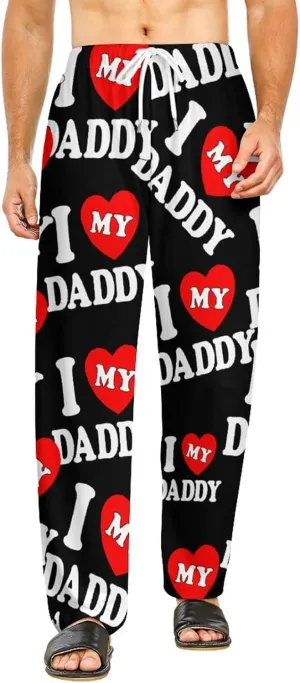 I Love My Daddy Pajamas for Couples Bottoms Lounge Pants Sleepwear Loungewear with Elastic Waistband Unisex