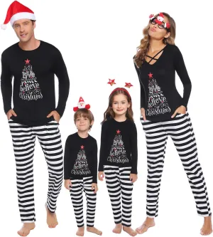 iClosam Matching Family Pajamas Set Striped Christmas Pajamas Sleepwear Dad Mom PJs Black
