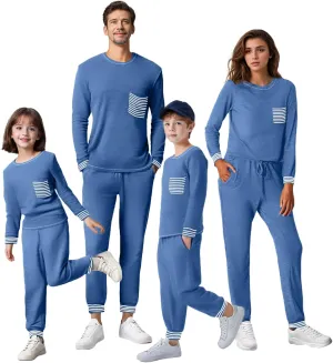 IFFEI Waffle Knit Family Matching Pajamas Sets 2 Piece Lounge Set Long Sleeve Soft Loungewear Comfy Sleepwear with Pockets