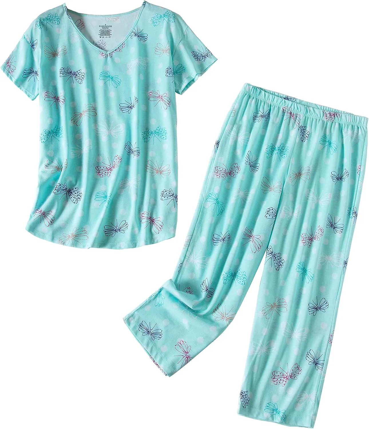 Inadays Womens Cotton Pajama Sets Short Sleeve Top With Capri Pants 2 piece sets for Women Summer Pajamas Lounge Set