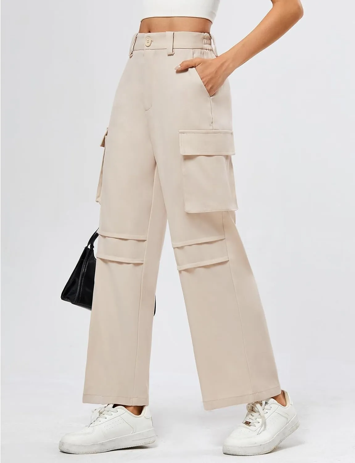 JASAMBAC Women High Waisted Cargo Pants Wide Leg Baggy Casual Pant 2024 Fall Streetwear Outfits with 4 Pockets