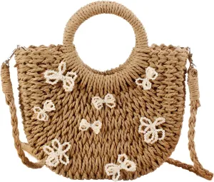 jessie Straw Bag for Women Summer Shoulder Bag Small Beach Crossbody Purse Woven Tote Handbag for Vacation Beach