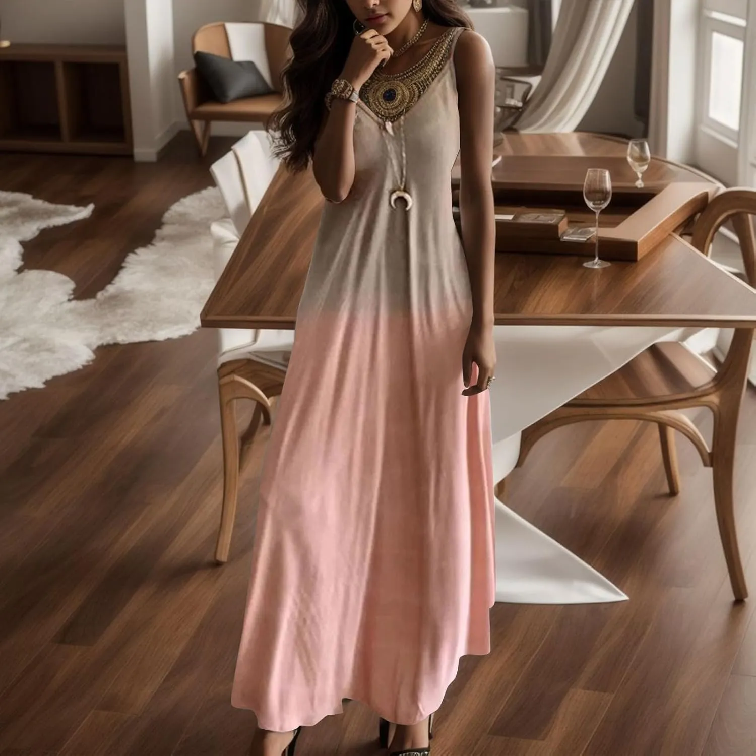 JiXiang Beach Dresses for Women 2025 Vacation Boho Long Summer Casual Sun Dress Spaghetti Strap Flowy Embroidered Maxi Dress