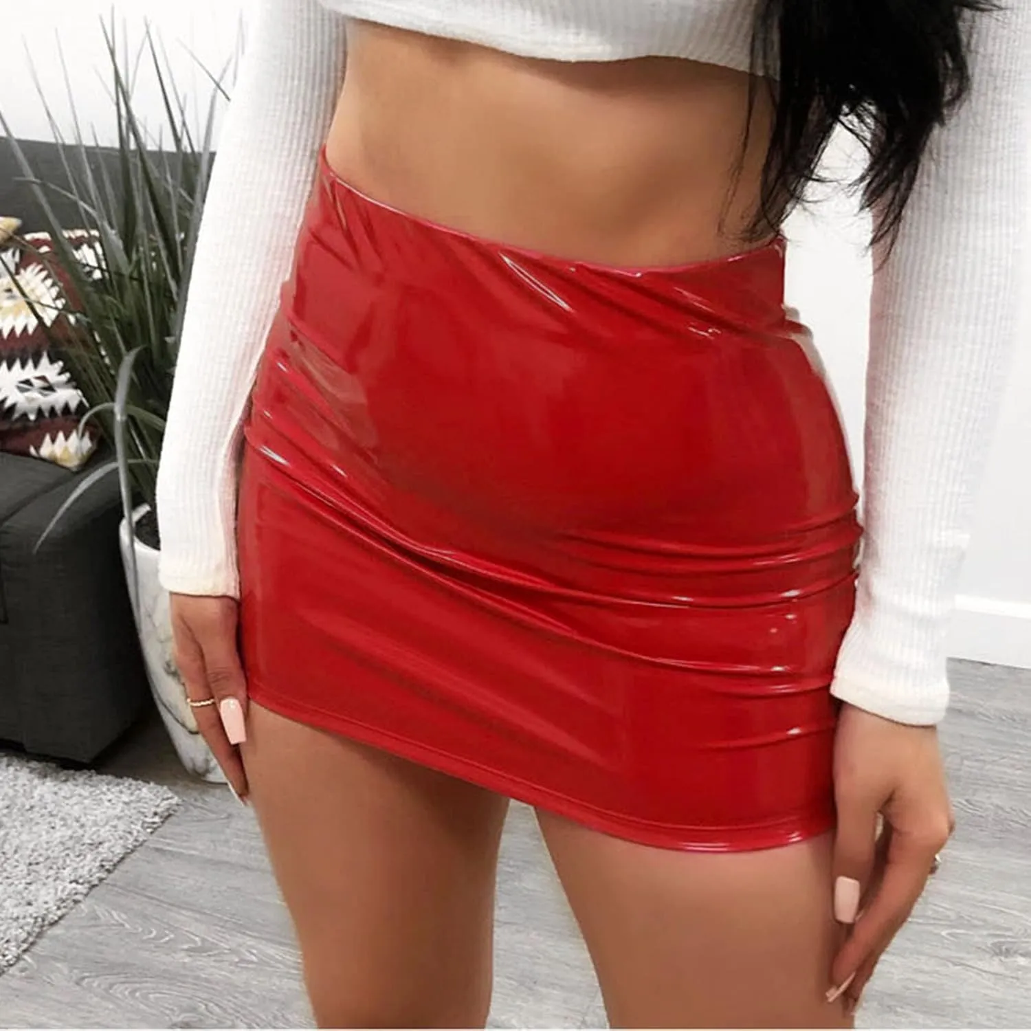 JOAU Faux Leather Bodycon Mini Skirt for Women, Women's High Waisted Slim Pencil Skirt Y2K Skirt PU Club Short Skirt
