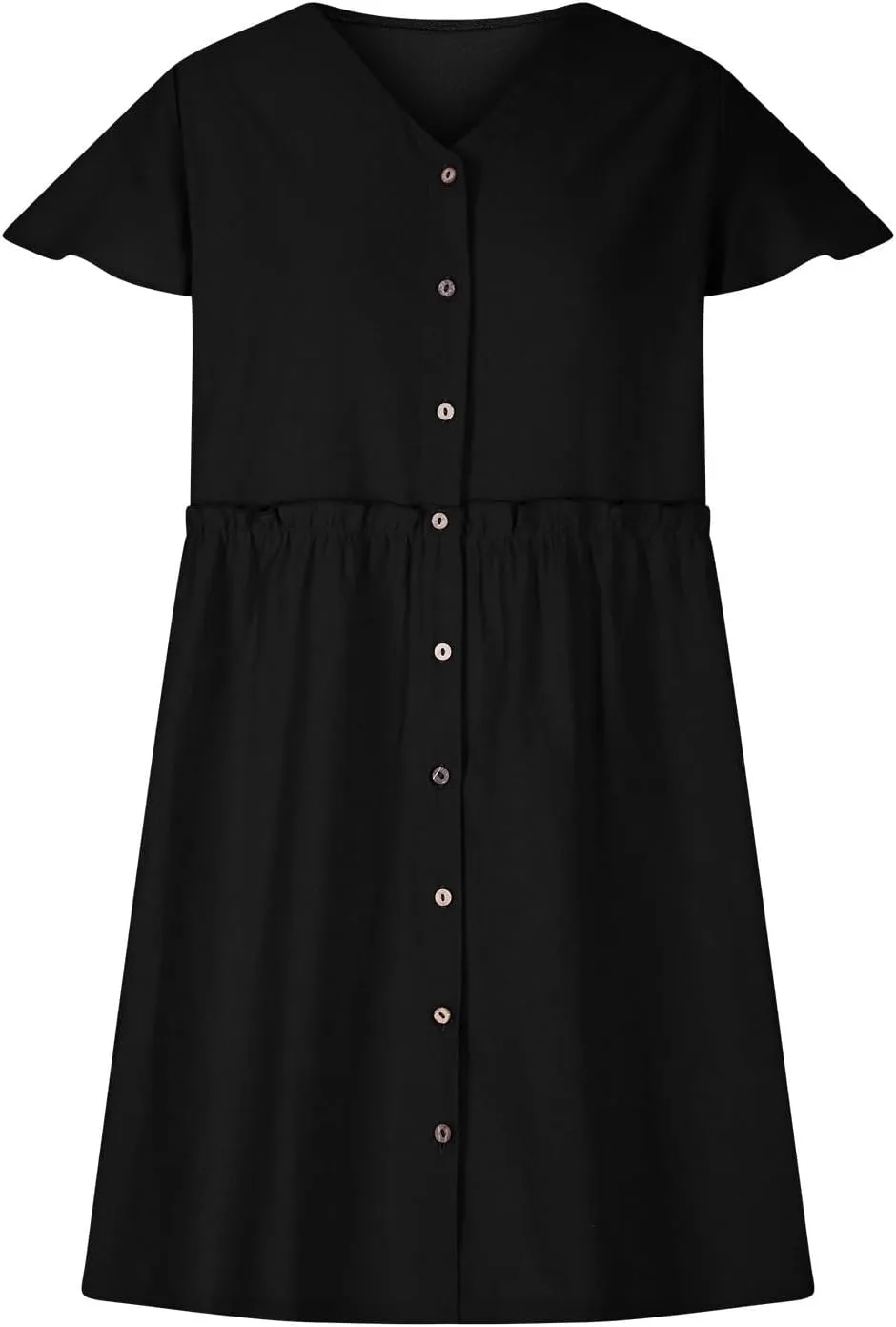 JOAU Women Button Up Shirt Dress 2025 Loose Summer V Neck Flutter Sleeve Dresses Ruffle Elastic Waist Casual Mini Tunic Dress