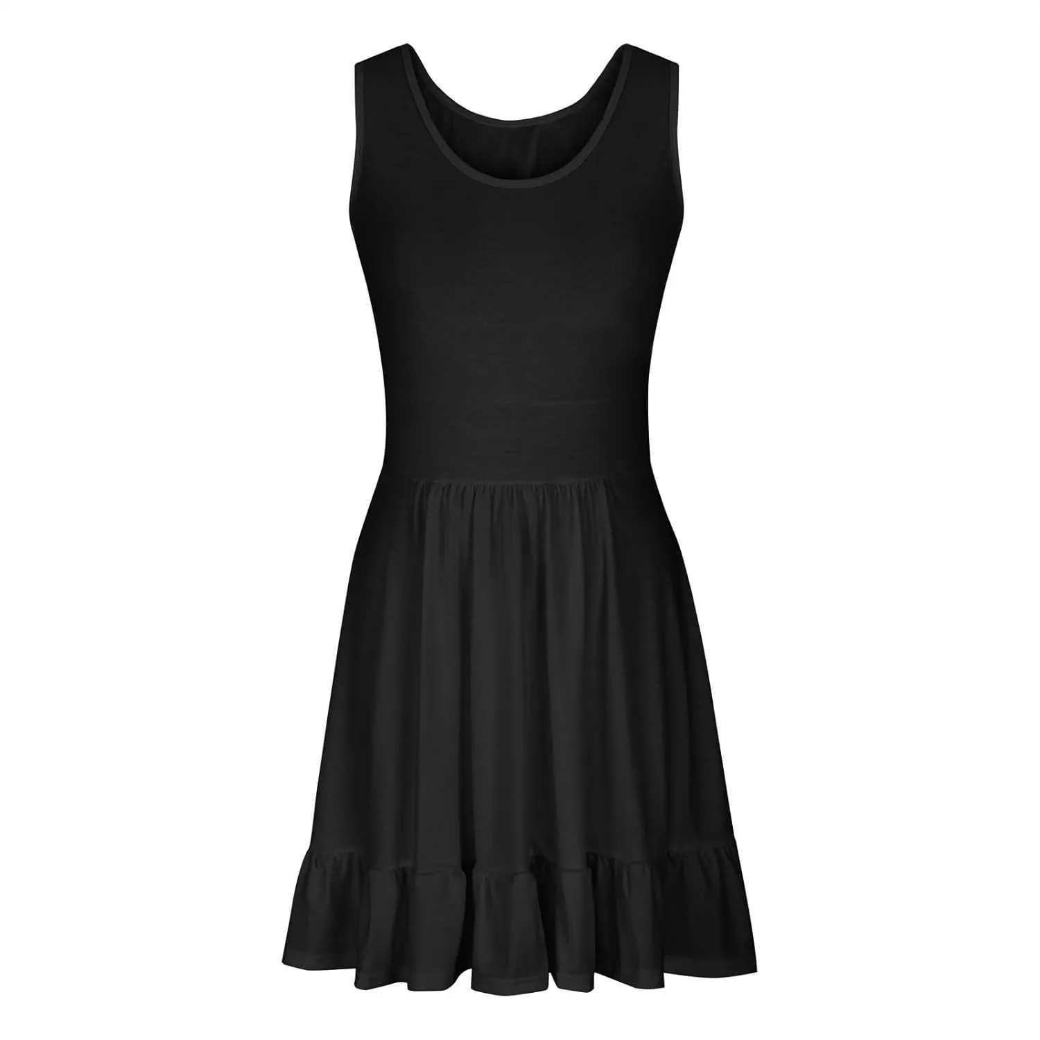 JOAU Women's Summer 2024 Beach Casual Sleeveless Crew Neck Tank Dress Loose Pleated Empire Waist Ruffle Hem Mini Sundress
