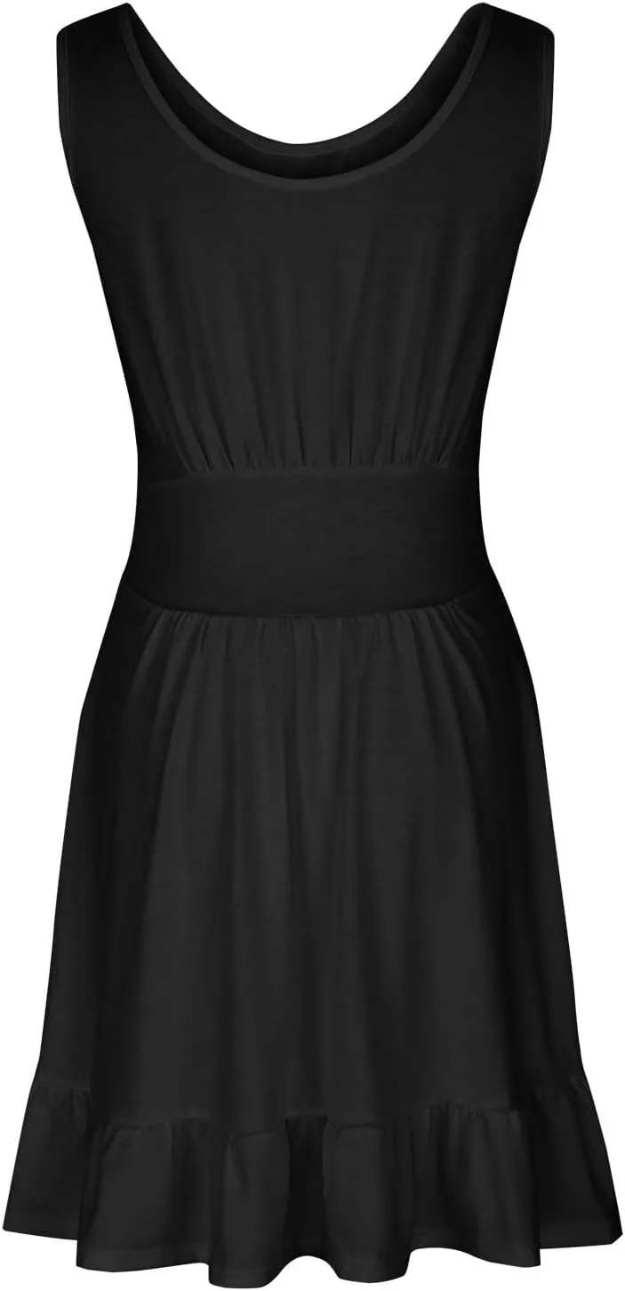 JOAU Women's Summer 2024 Beach Casual Sleeveless Crew Neck Tank Dress Loose Pleated Empire Waist Ruffle Hem Mini Sundress