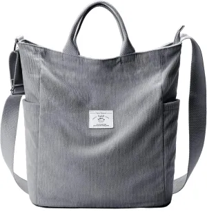 KALIDI Corduroy Tote Bag, Large Messenger Bag Shoulder Hobo Anti Splash Crossbody Zipper Bag Casual Work Shopping Women