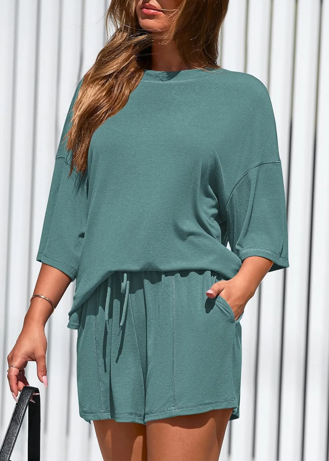 KIRUNDO 2 Piece Sets for Women Summer Lounge Sets Casual Oversized Tshirts Shorts Matching Airport Travel Outfit Postpartum