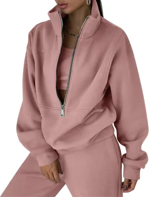 Kissonic Womens Fleece 2 Piece Outfits Sweatsuit Half Zip Pullover Sweatshirt Joggers Pants Tracksuit Set