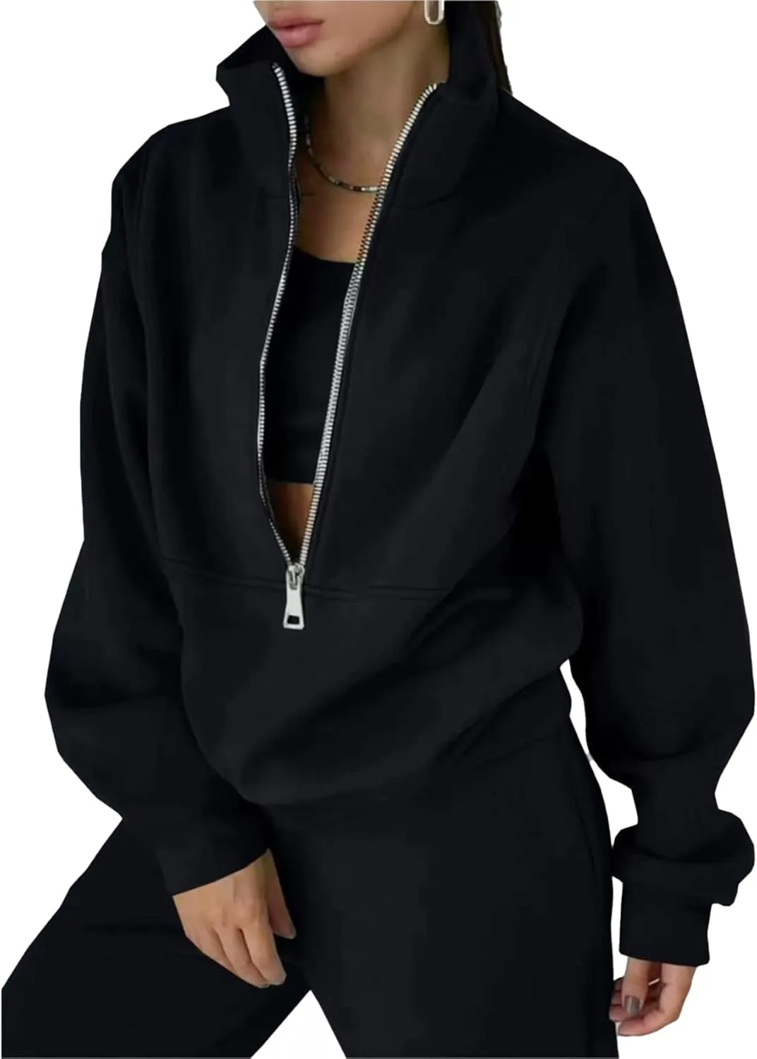 Kissonic Womens Fleece 2 Piece Outfits Sweatsuit Half Zip Pullover Sweatshirt Joggers Pants Tracksuit Set