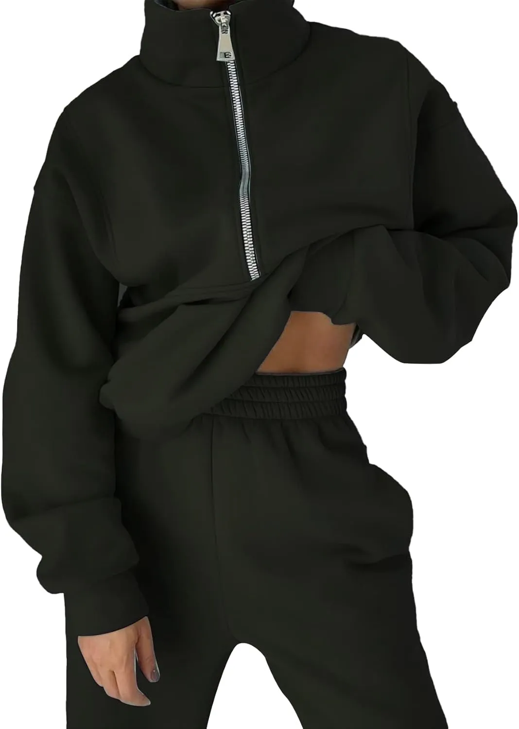 Kissonic Womens Fleece 2 Piece Outfits Sweatsuit Half Zip Pullover Sweatshirt Joggers Pants Tracksuit Set