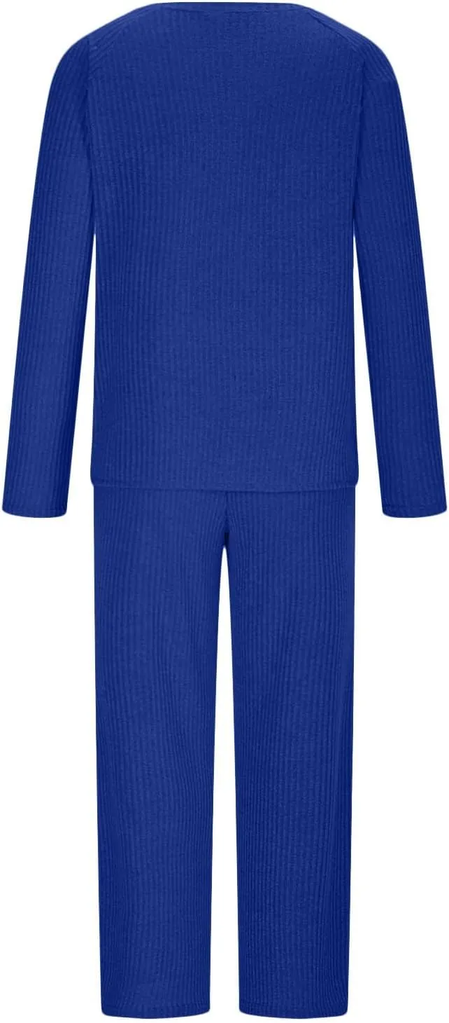 Lastesso Plus Size Loungewear Wide-Leg Baggy Trousers Knit Crewneck Pullover Oversizes Sweater Sets 2 Piece Lounge Wear