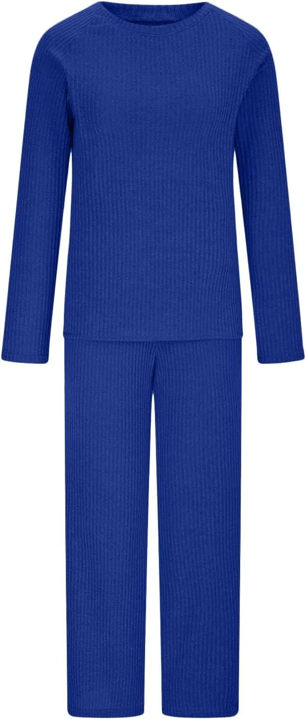 Lastesso Plus Size Loungewear Wide-Leg Baggy Trousers Knit Crewneck Pullover Oversizes Sweater Sets 2 Piece Lounge Wear