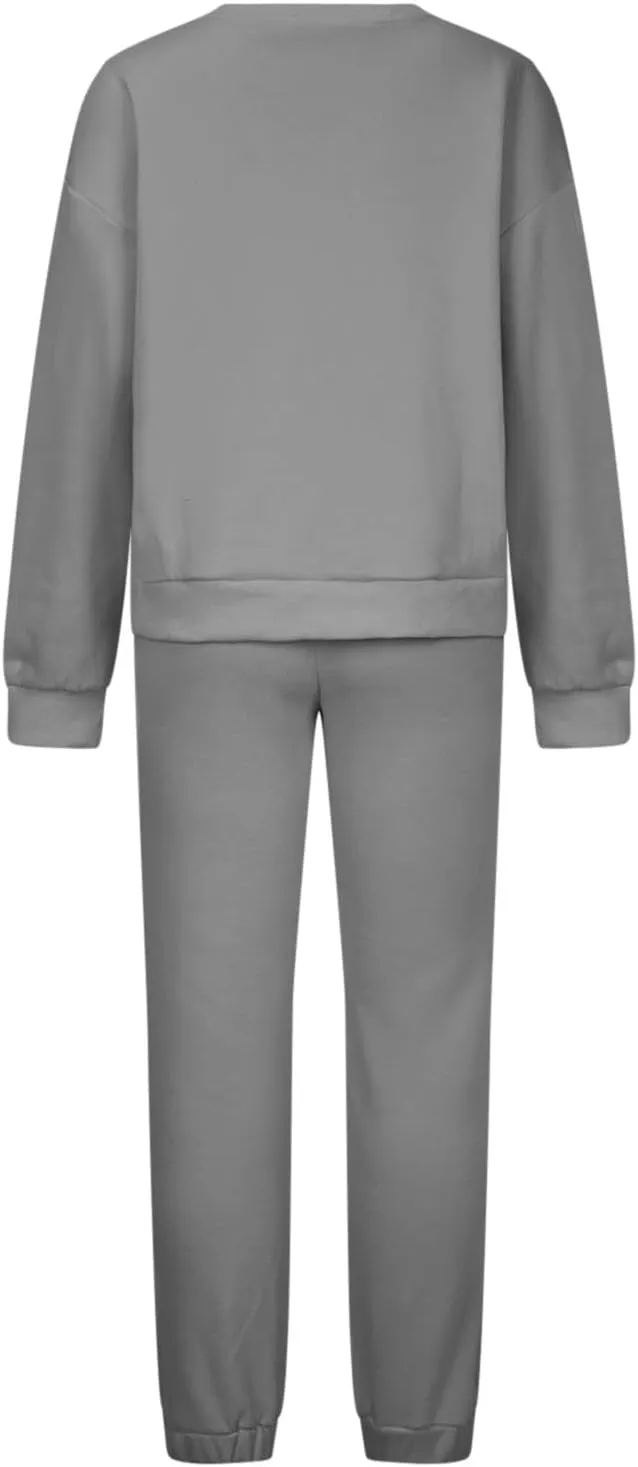 Lastesso Womens Loungewear Set Plus Size Sweatsuits Crewneck Long Sleeve Sweatshirt Baggy Sweatpants Outfits 2 Piece Sets